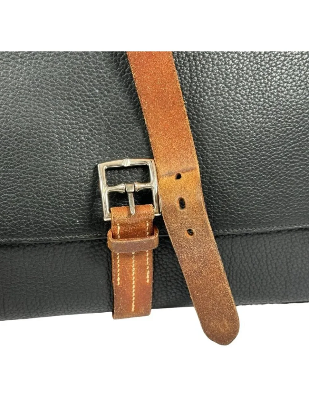 Hermes Etriviere Document Fjord Black Business Bag Silver